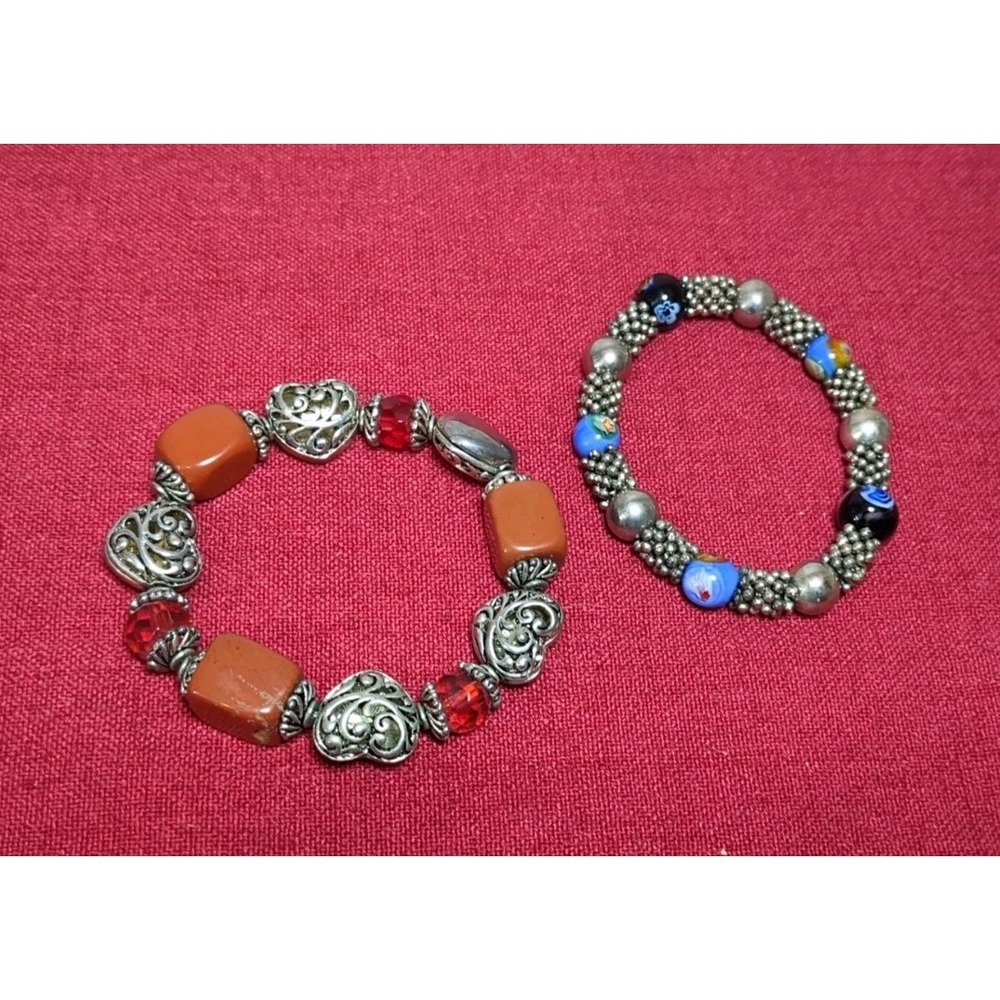 Beaded Silver Tone Stretch Bracelets‎ (2)